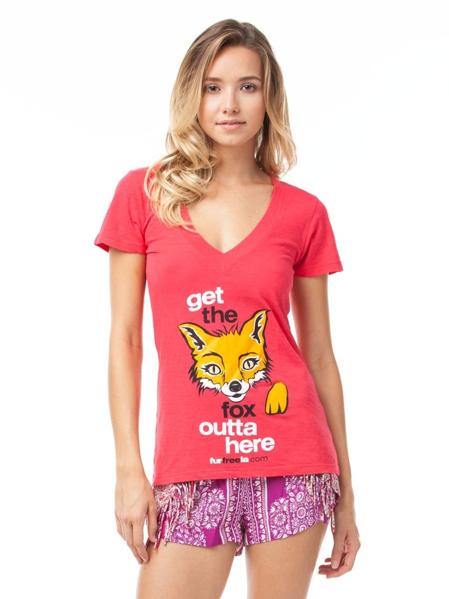 Clothing Vegan Scene Graphic Tees | Get The Fox Outta Here V-Neck Tee