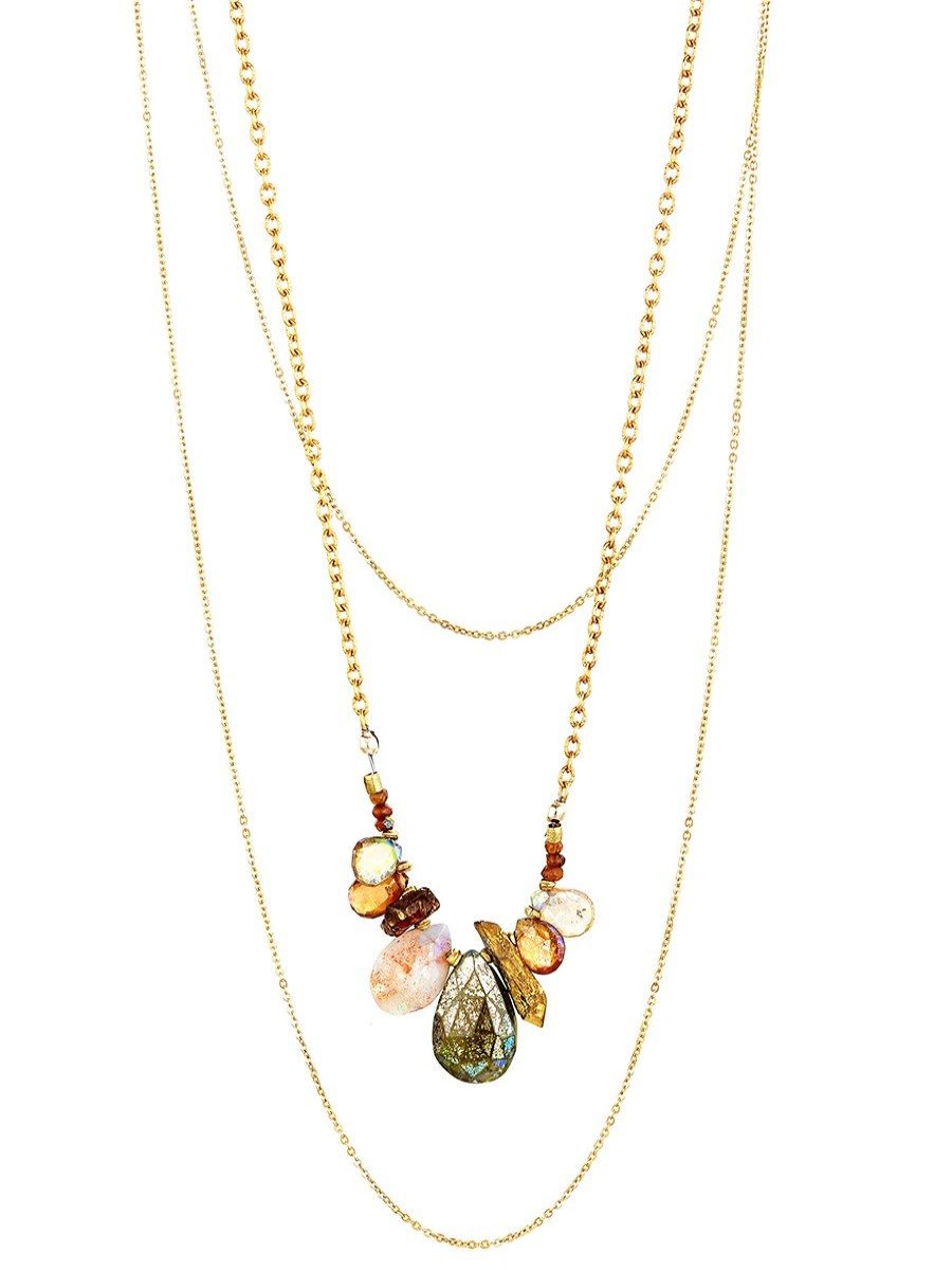 Accessories Avindy Necklaces | Cascading Chains With Fall Gems Necklace