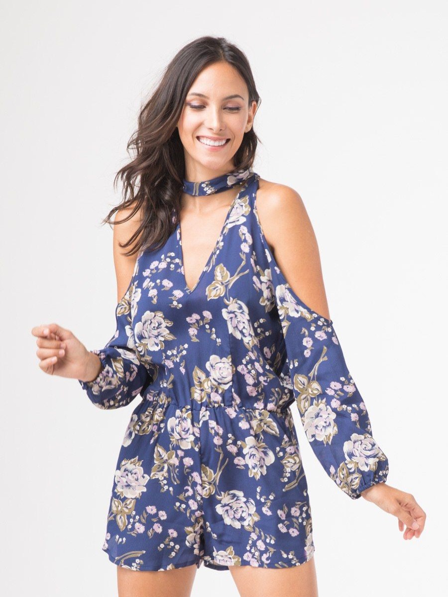 Clothing Legends & Vibes Rompers | Oakwood Tie Neck Romper