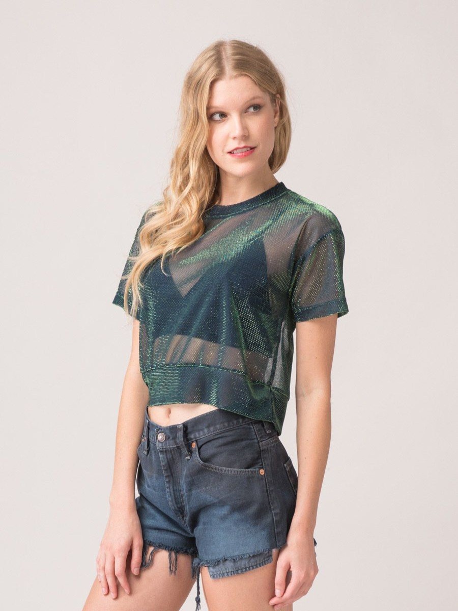 Clothing Legends & Vibes Crop Tops | Marco Iridescent Sheer Top