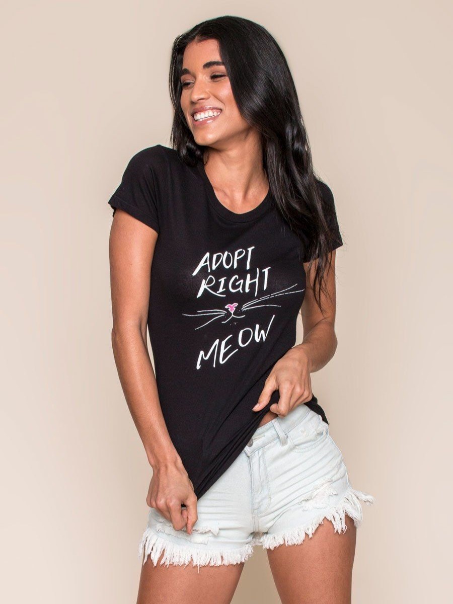 Clothing Vegan Scene Graphic Tees | Adopt Right Meow Tee