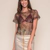 Clothing Legends & Vibes Sheer Tops | Cadiz Sheer Metallic Lace Top