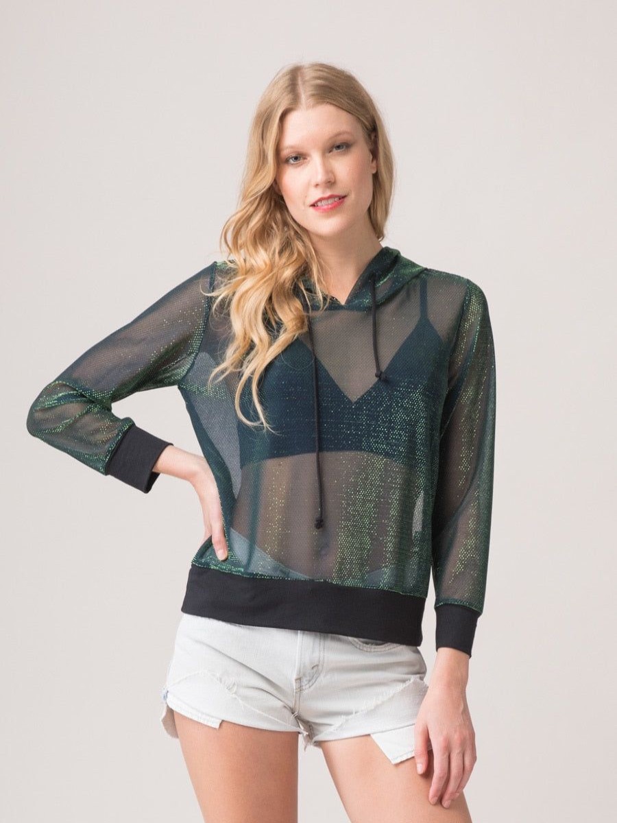 Clothing Legends & Vibes Sheer Tops | Marian Sheer Iridescent Hoodie